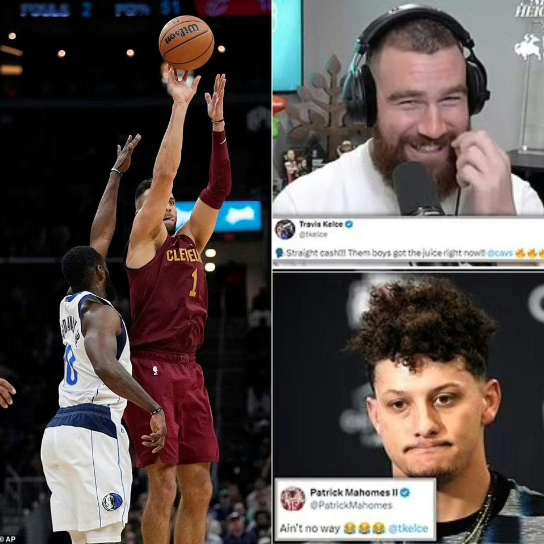 Cover Image for Travis Kelce gets one over on Patrick Mahomes as his Cleveland Cavaliers produce an INSANE game-winner at the buzzer from HALF COURT to beat his Chiefs teammate’s Dallas Mavericks: ‘Ain’t no way’